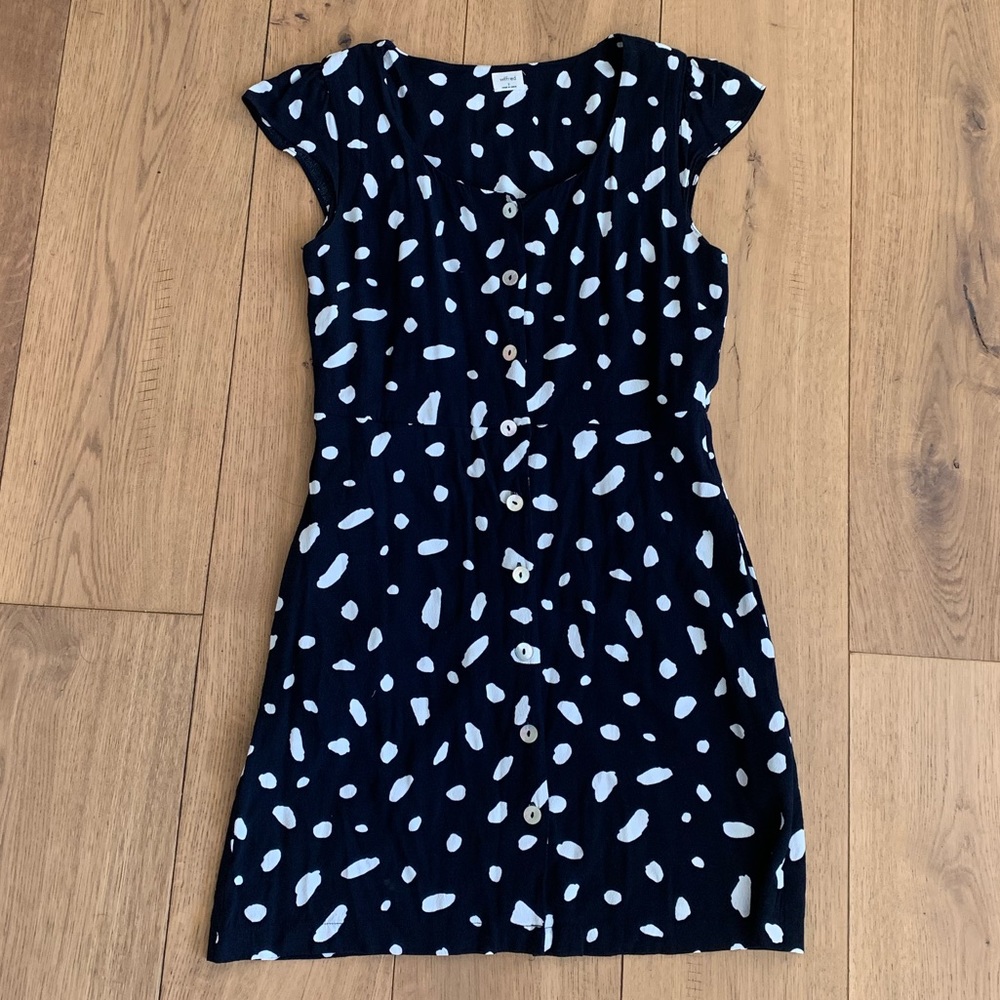Aritzia Wilfred Capulet Mini Dress in Navy and White Splatter Print